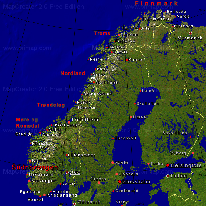 Norwegen-Karte zur Auswahl eines Berichtsabschnitts per Mausklick